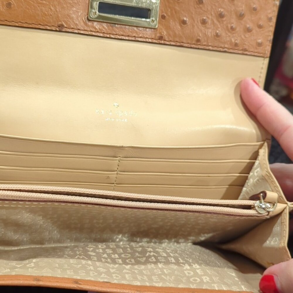 Kate Spade Combo Large Catalina purse and wallet in Cognac Ostrich leather - Picture 4 of 12